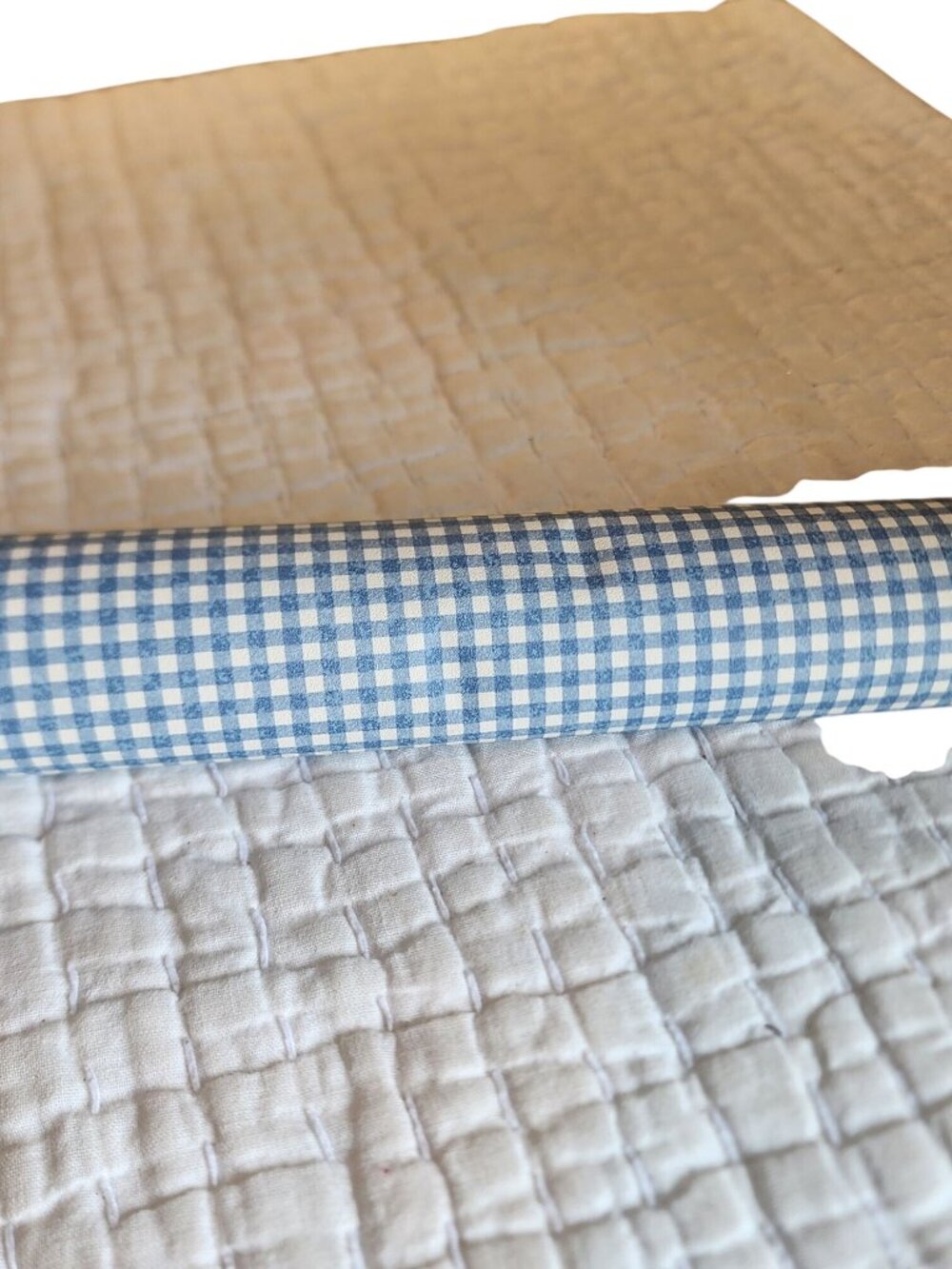 Vintage gingham checked blue wallpaper great for small projects Dollhouse 35 x 2